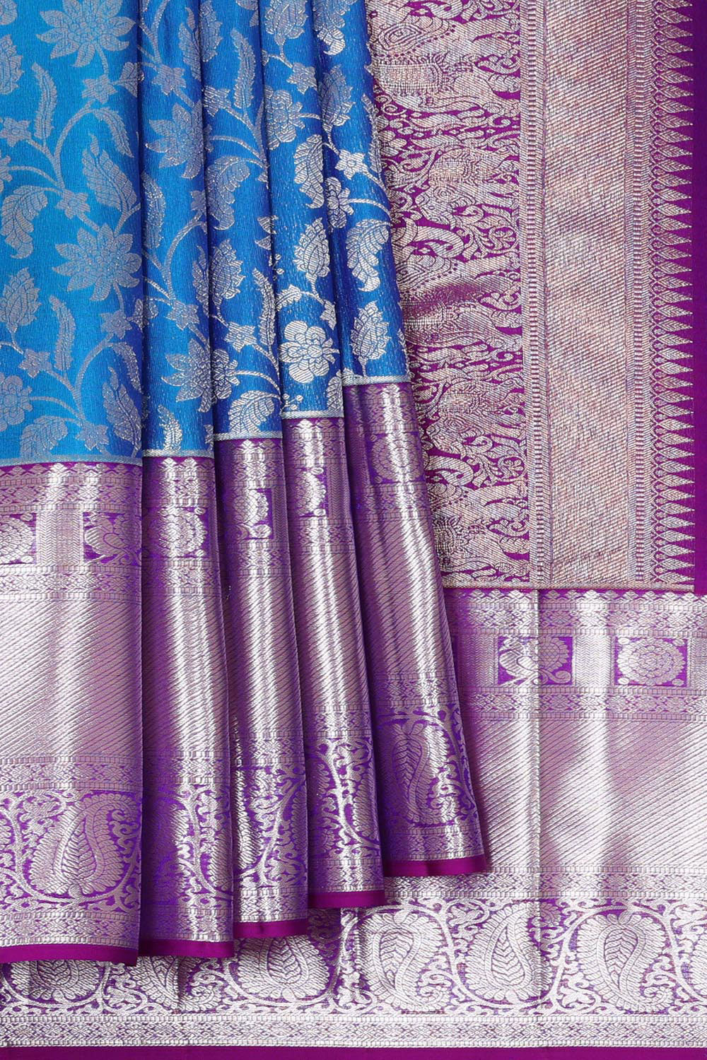 Kanchipattu Ocean Blue Brocade Saree