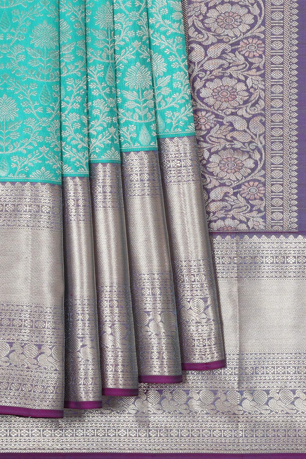 Kanchipattu Turquoise Green Brocade Saree