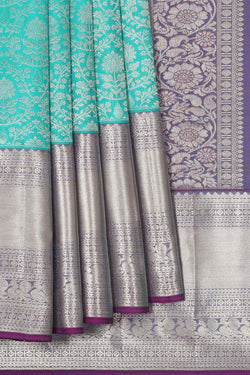 Image of Kanchipattu Turquoise Green Brocade Saree