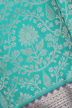 Image of Kanchipattu Turquoise Green Brocade Saree