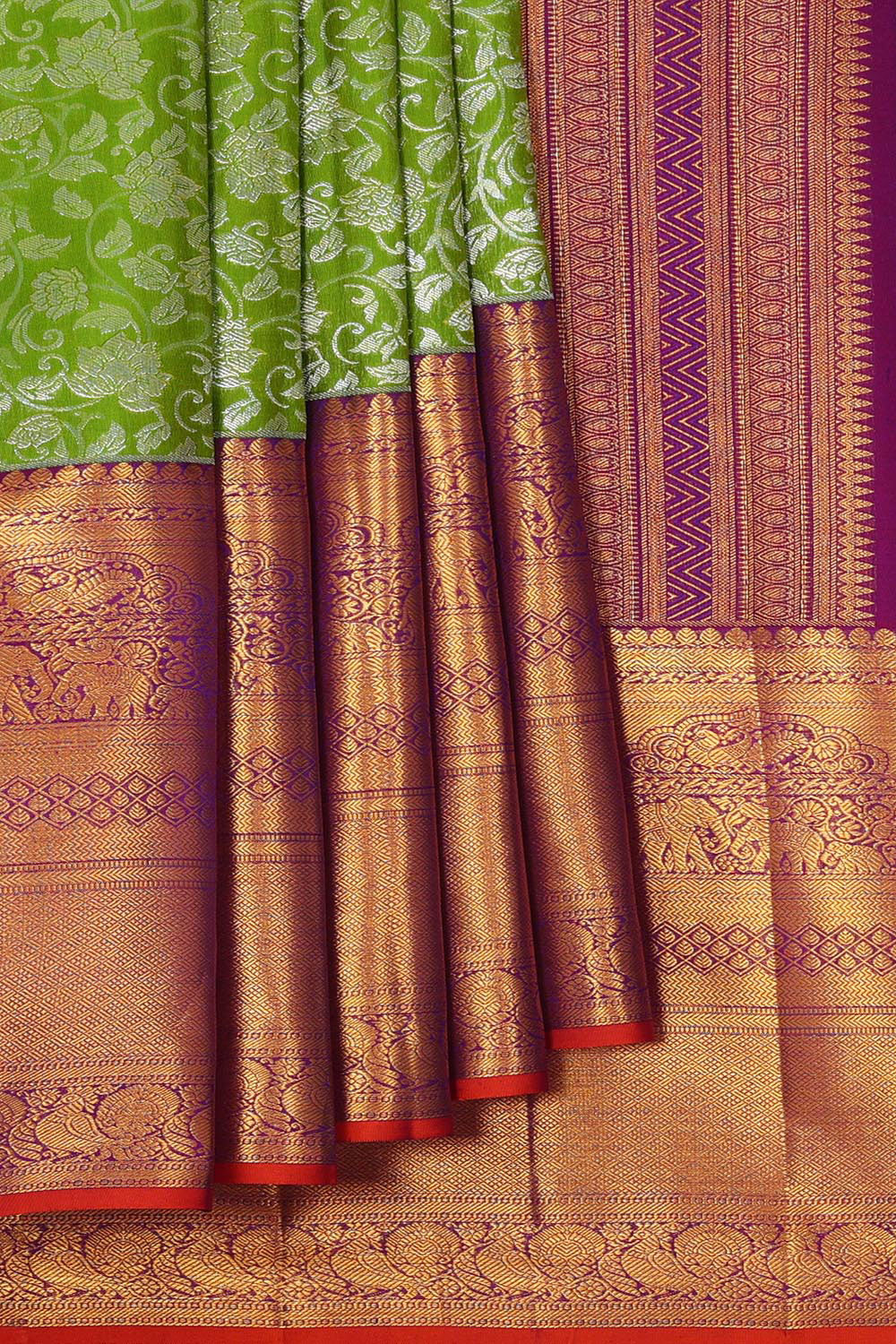 Kanchipattu Parrot Green Brocade Saree