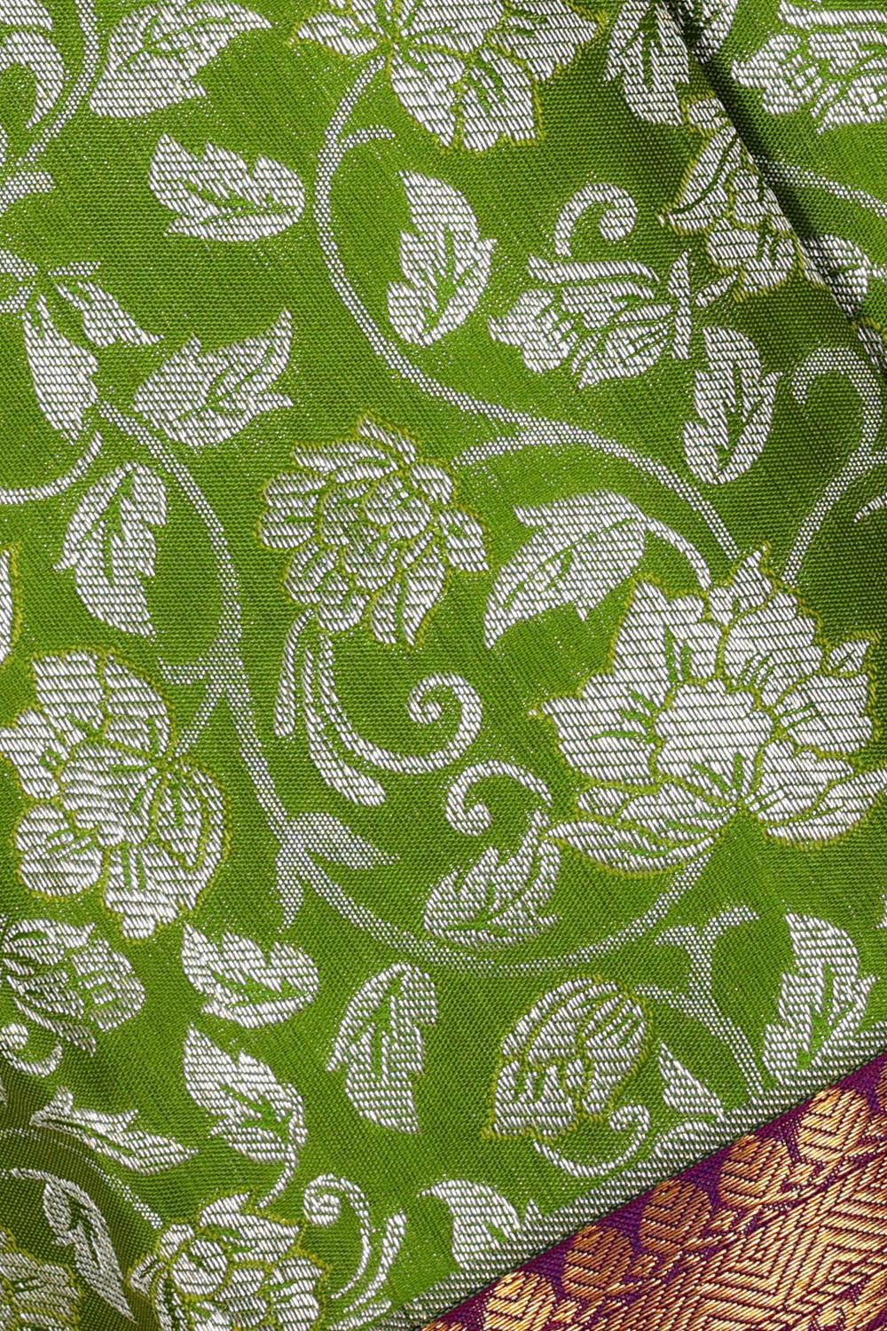 Kanchipattu Parrot Green Brocade Saree