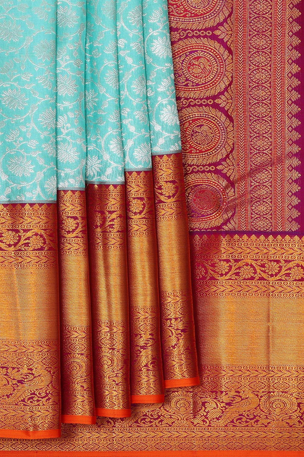 Kanchipattu Ice Blue Brocade Saree