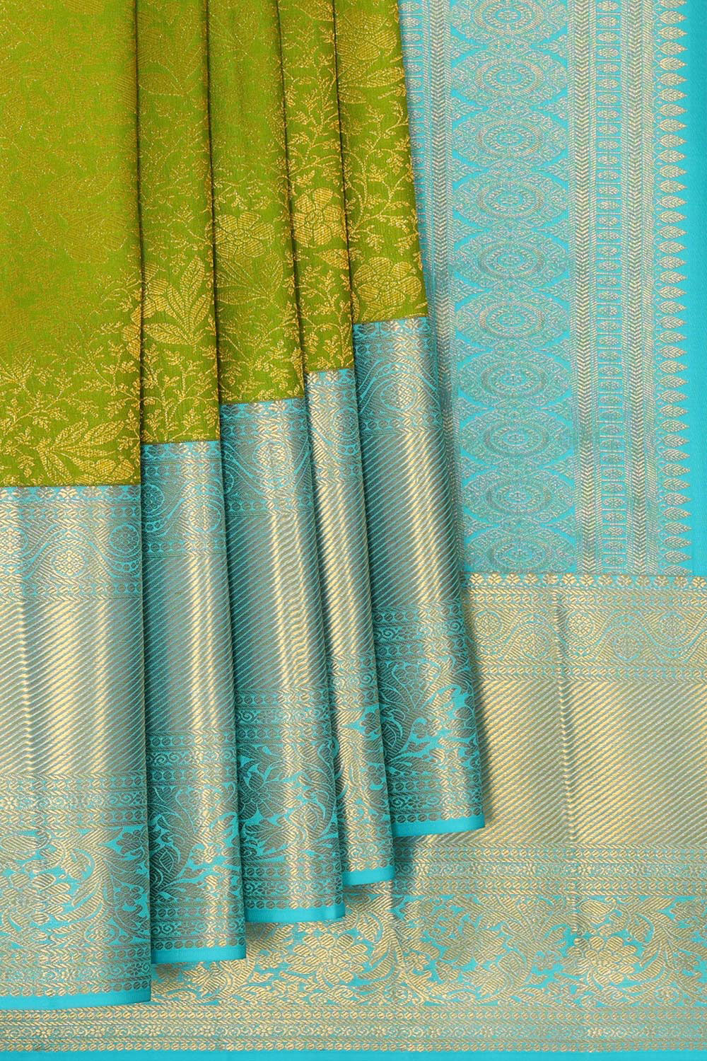 Kanchipattu Parrot Green Brocade Saree