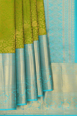 Image of Kanchipattu Parrot Green Brocade Saree