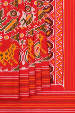 Image of Ikat Silk Dark Orange Saree