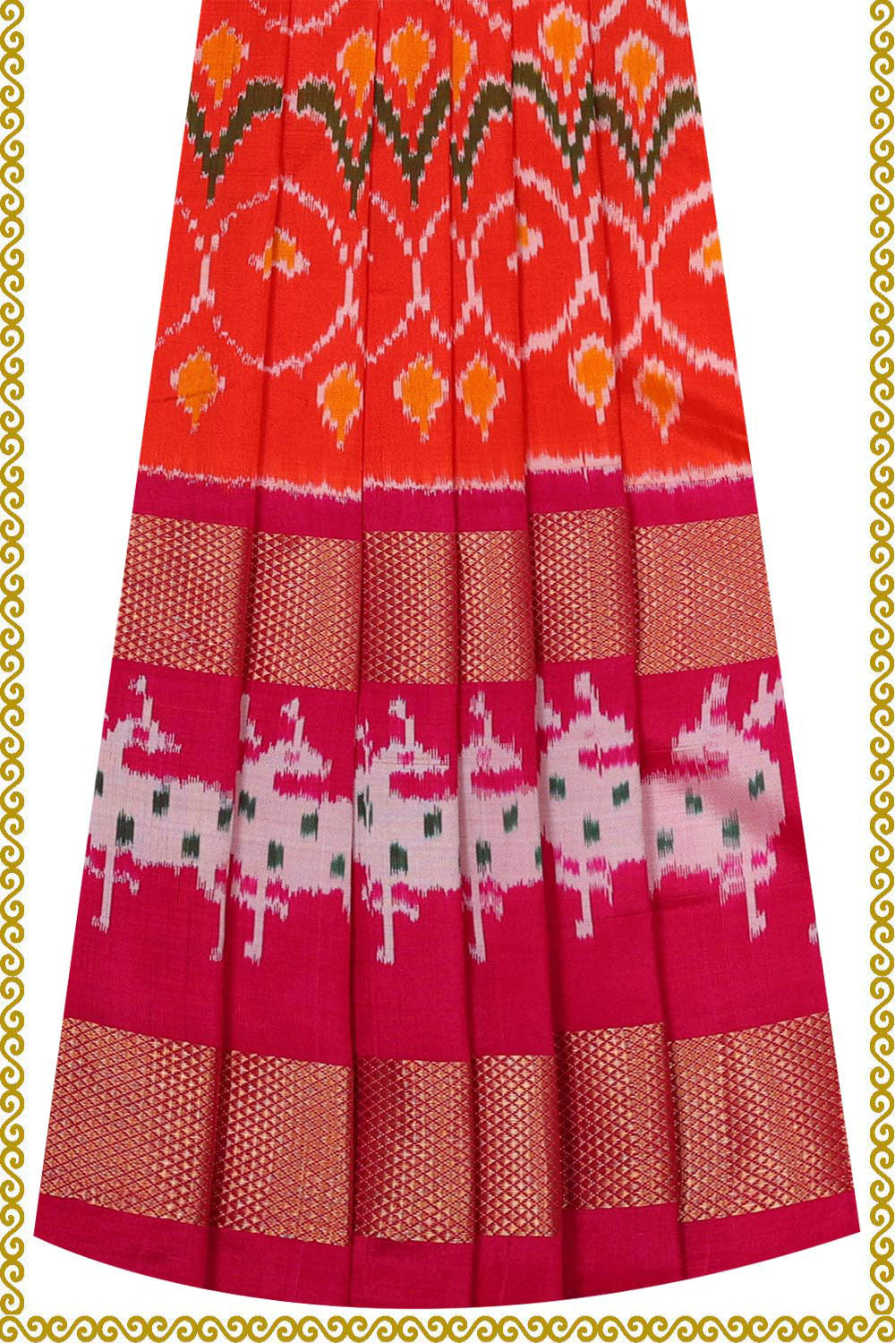 Ikat Orange Pavada Unstitched Set