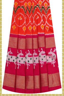 Image of Ikat Orange Pavada Unstitched Set