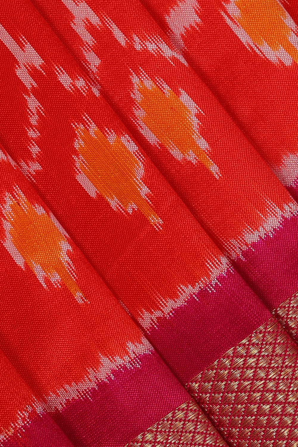 Ikat Orange Pavada Unstitched Set