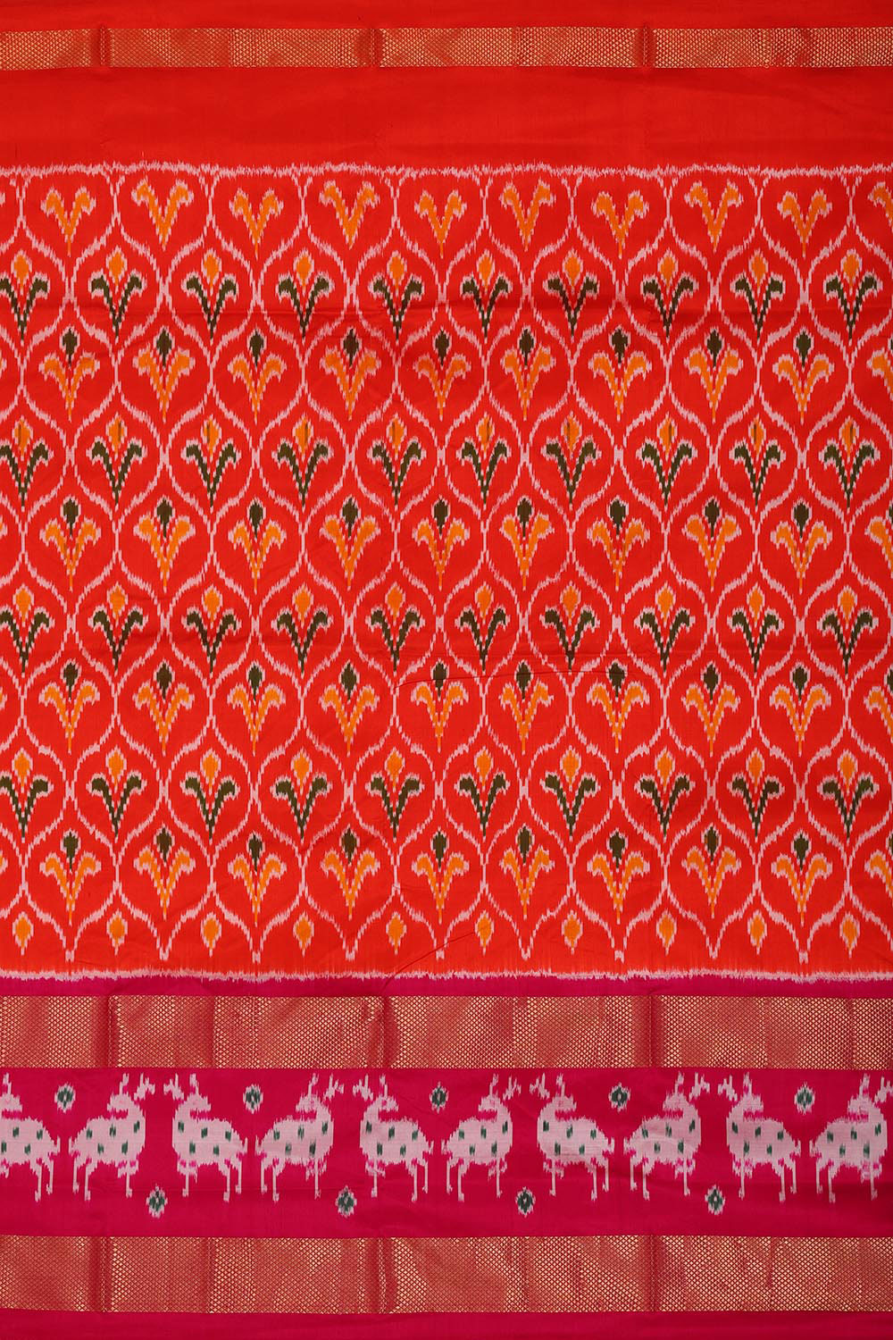 Ikat Orange Pavada Unstitched Set