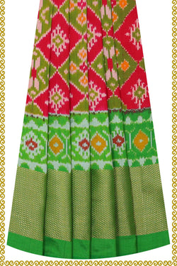 Image of Ikat Reddish Pink Pavada Unstitched Set