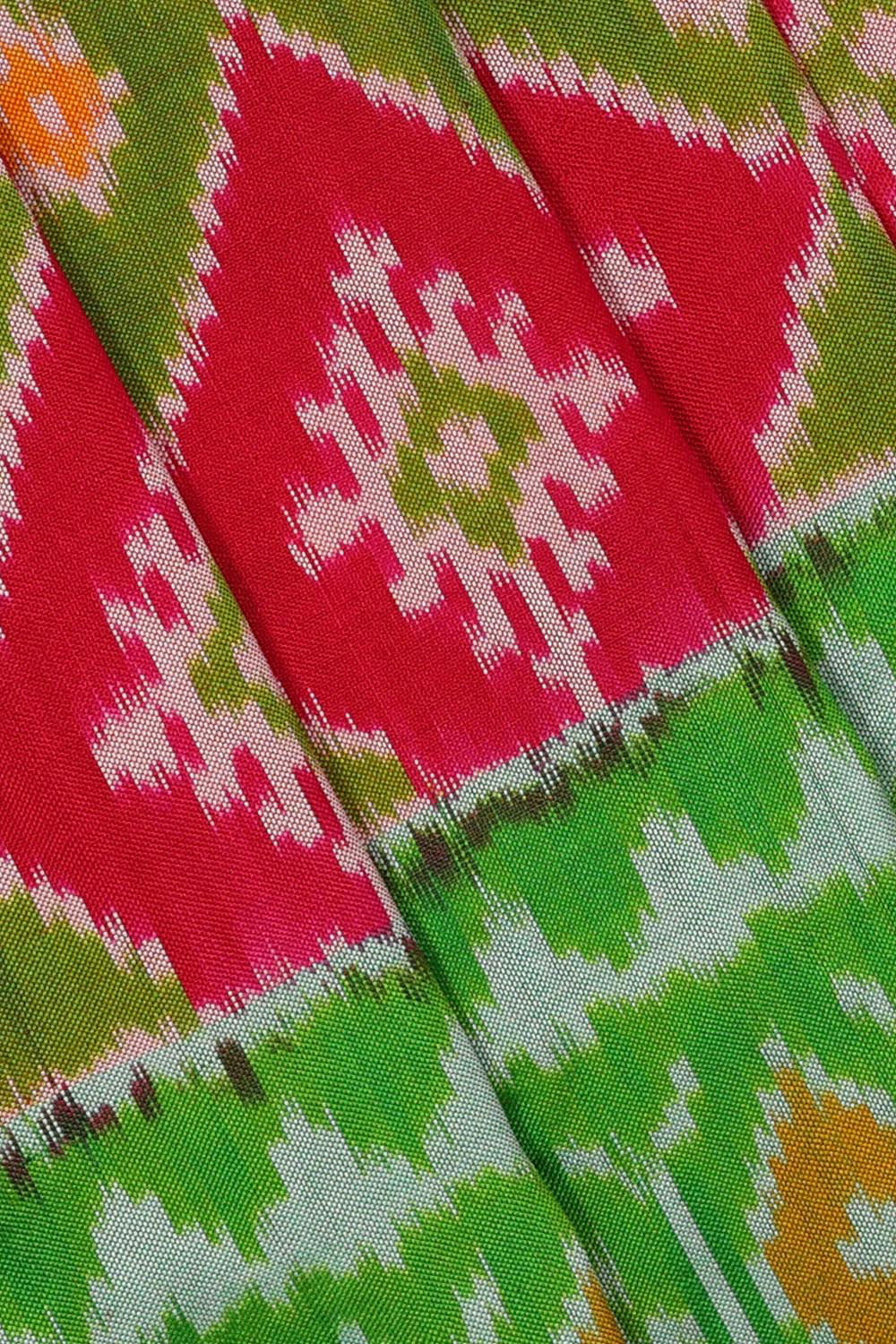 Ikat Reddish Pink Pavada Unstitched Set