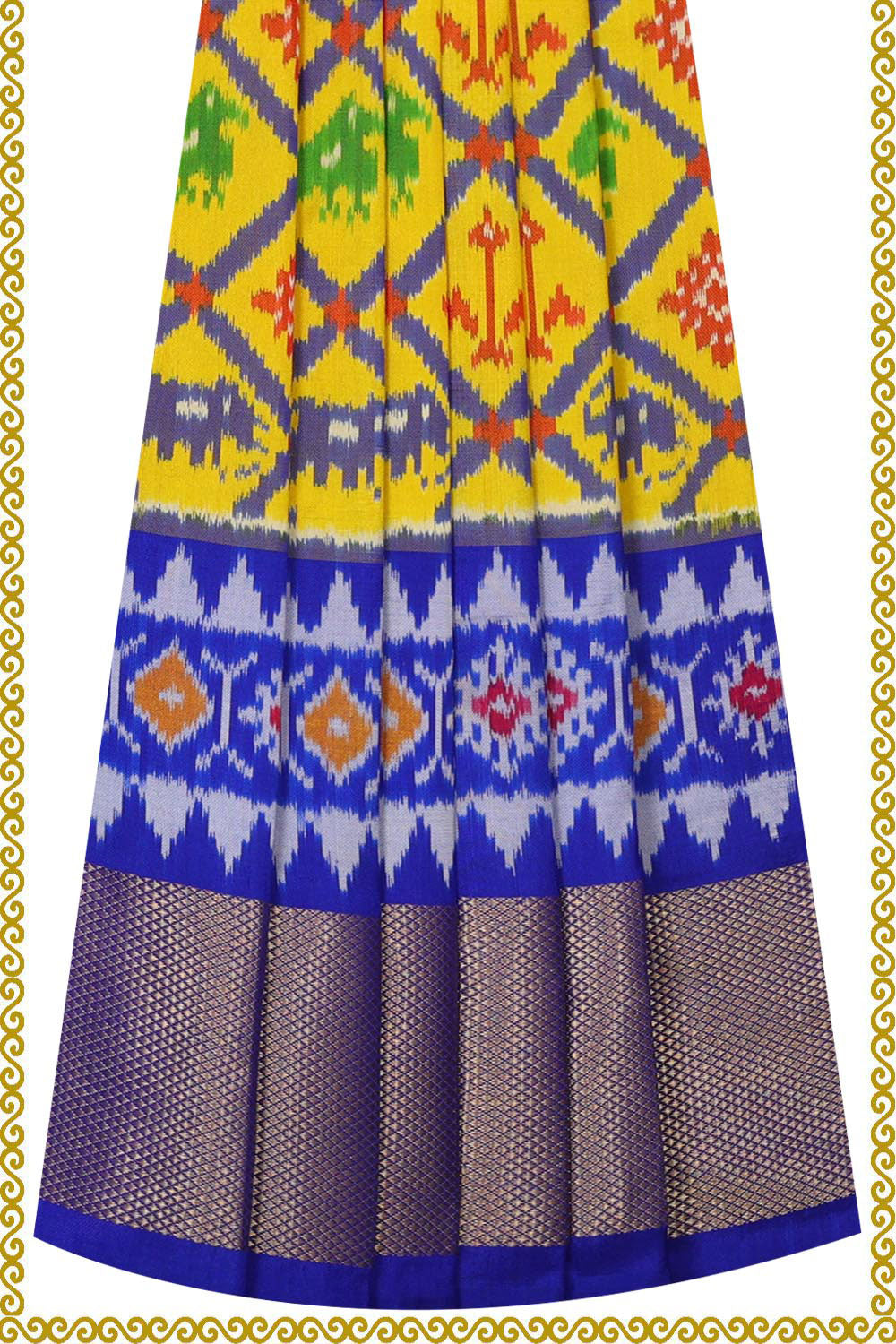 Ikat Yellow Pavada Unstitched Set