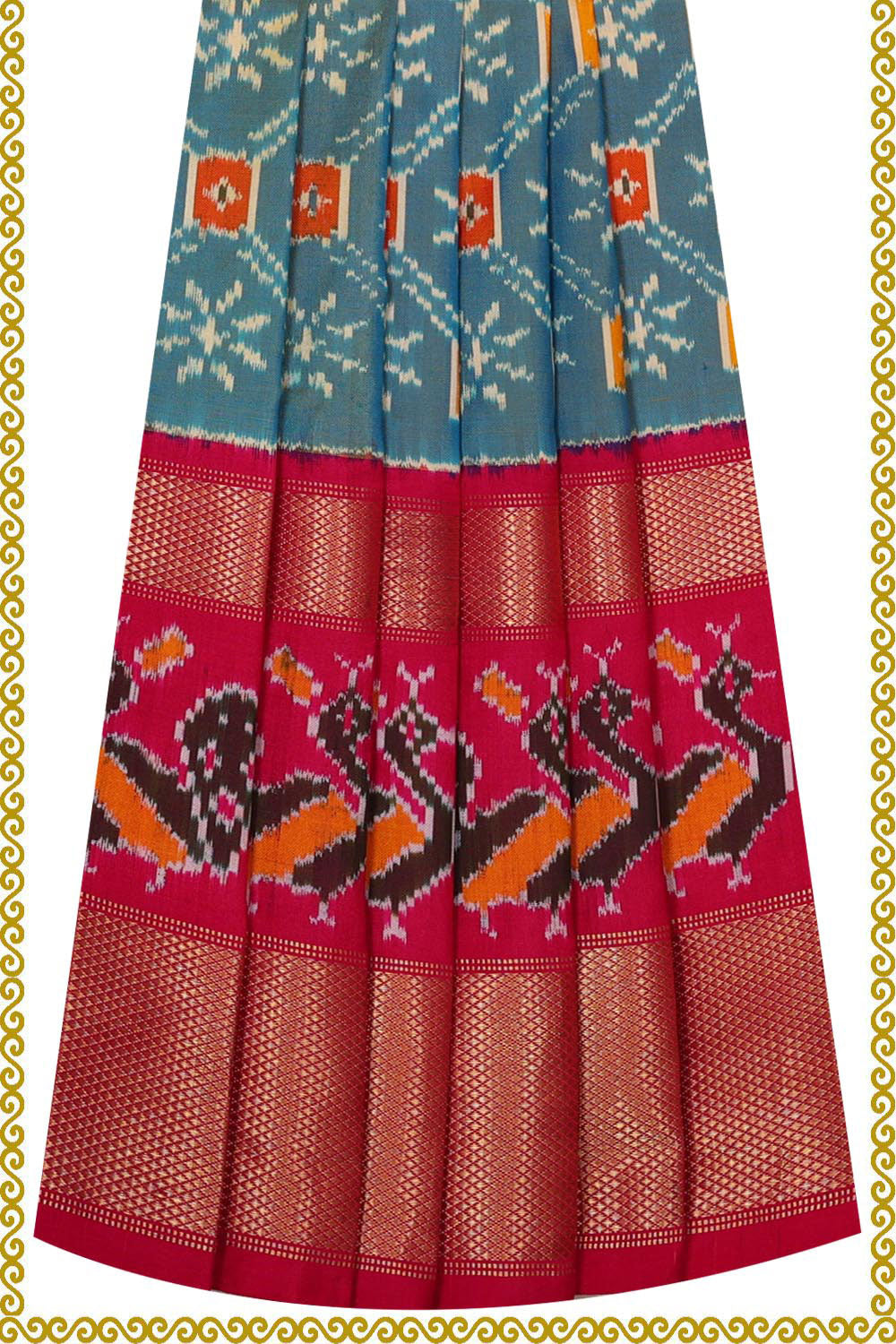 Ikat Blue Pavada Unstitched Set