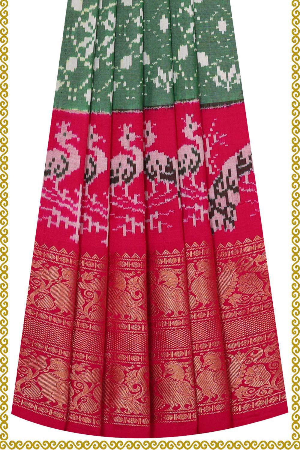 Ikat Green Pavada Unstitched Set