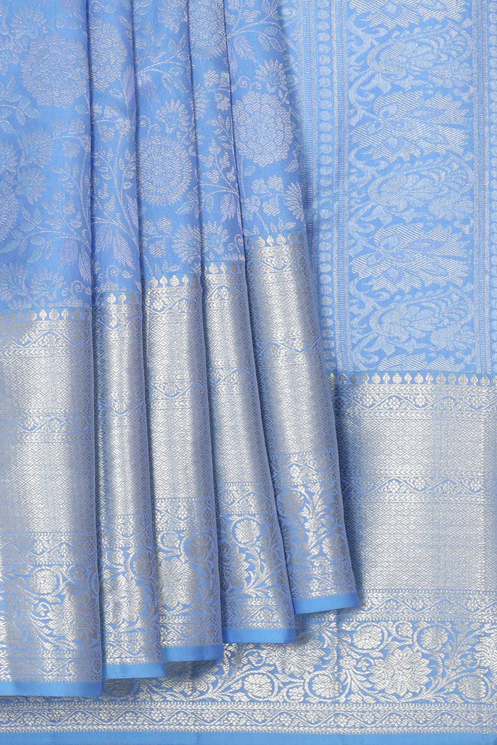 Kanchipattu Misty Blue Brocade Saree