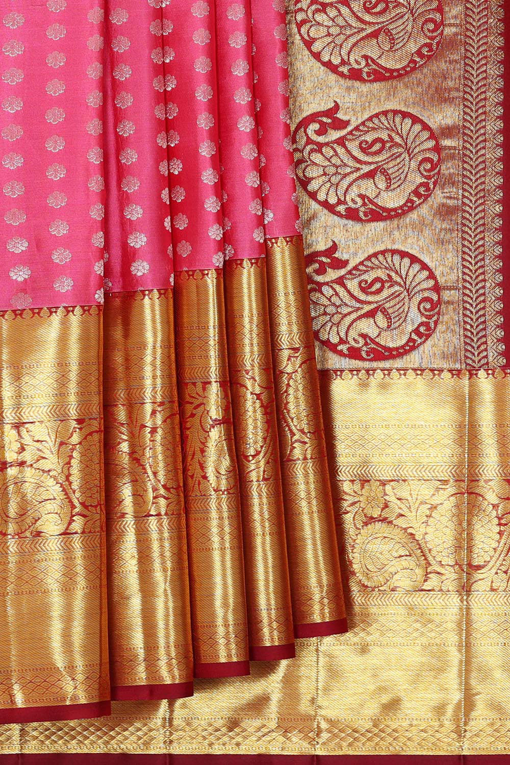 Kanchipattu Rose Pink Brocade Saree