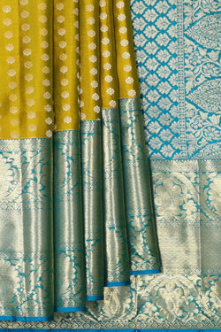 Image of Kanchipattu Golden Green Brocade Saree