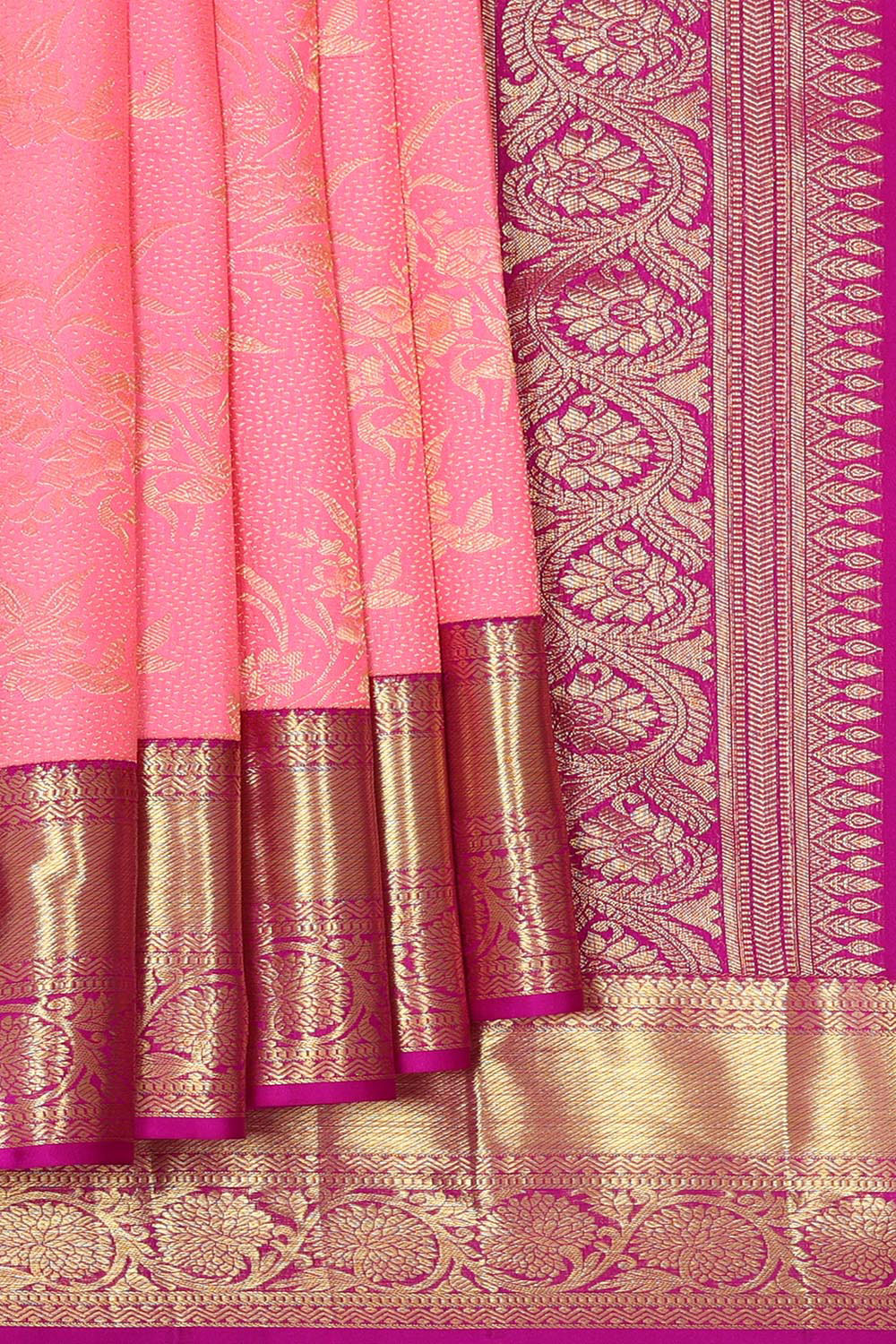 Kanchipattu Peach Pink Brocade Saree