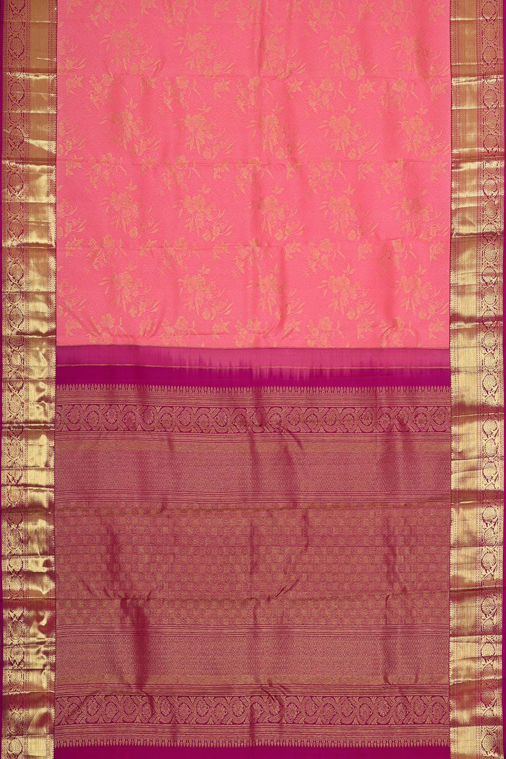 Kanchipattu Peach Pink Brocade Saree