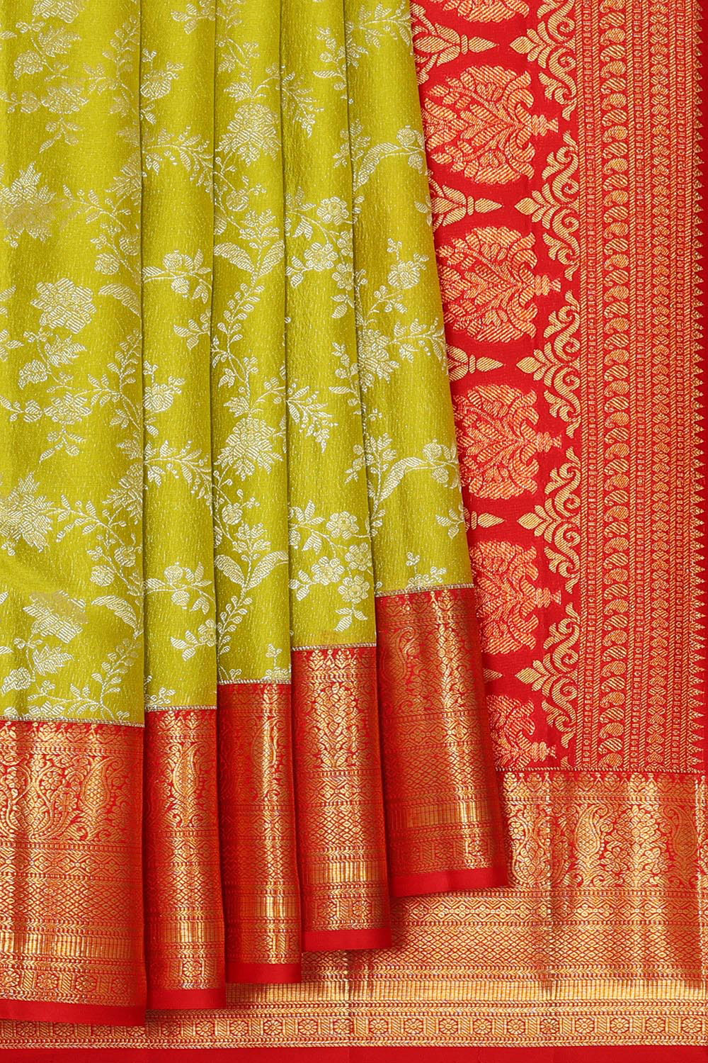 Kanchipattu Parrot Green Brocade Saree