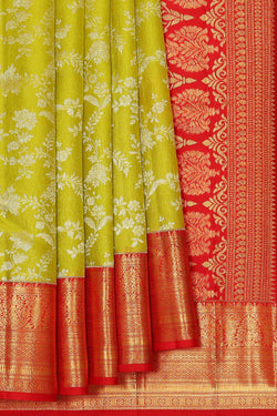 Image of Kanchipattu Parrot Green Brocade Saree