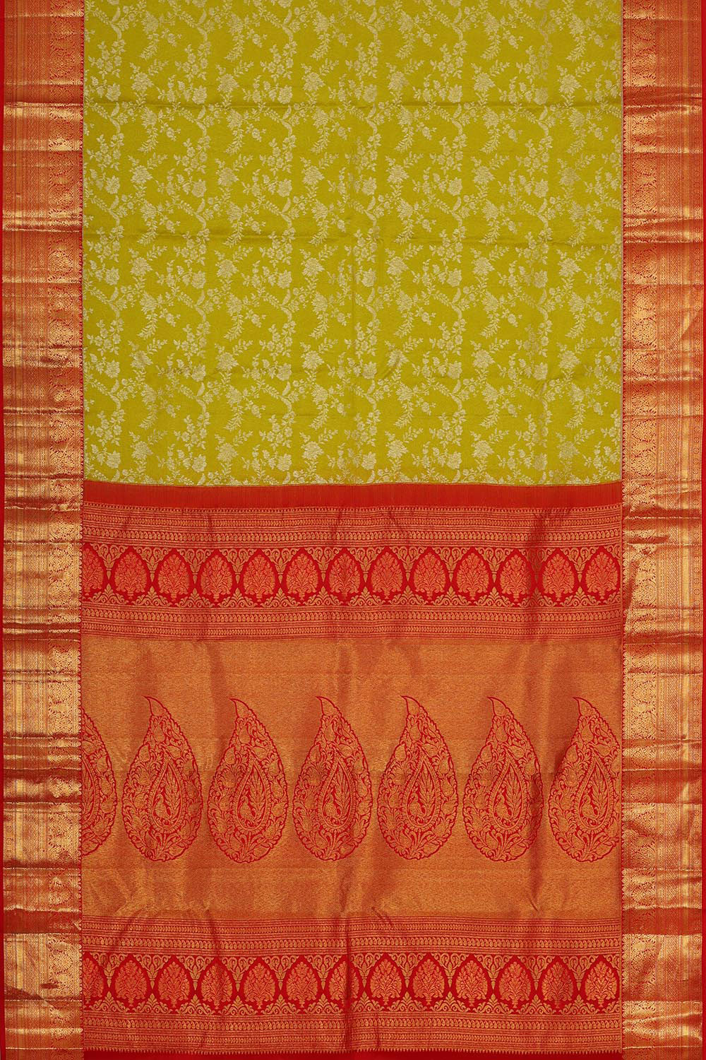 Kanchipattu Parrot Green Brocade Saree