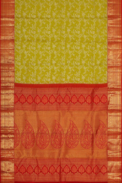 Image of Kanchipattu Parrot Green Brocade Saree