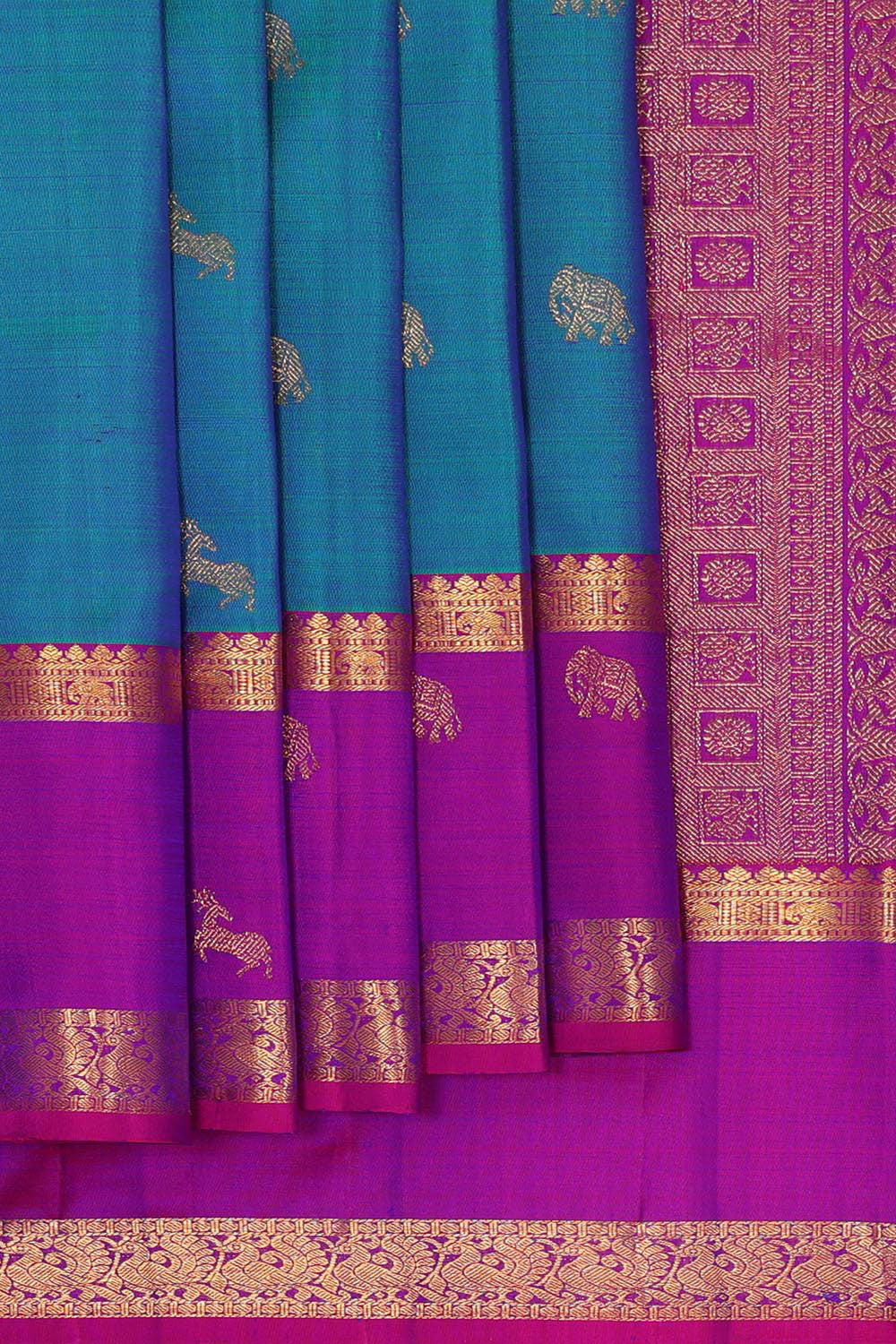 Kanchipattu Teal Blue Brocade Saree