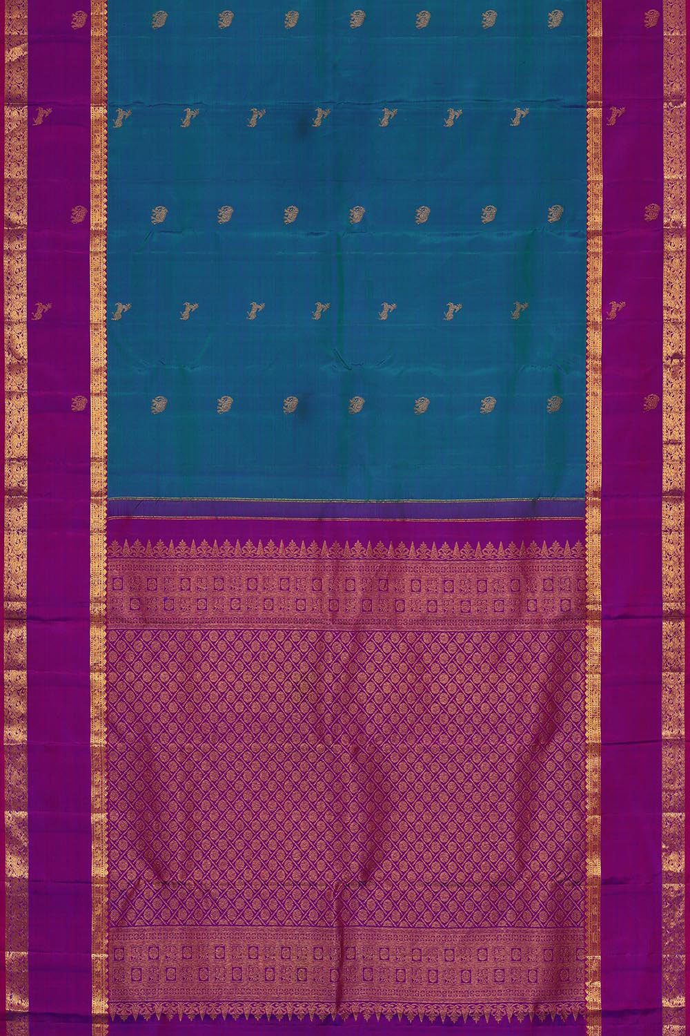 Kanchipattu Teal Blue Brocade Saree