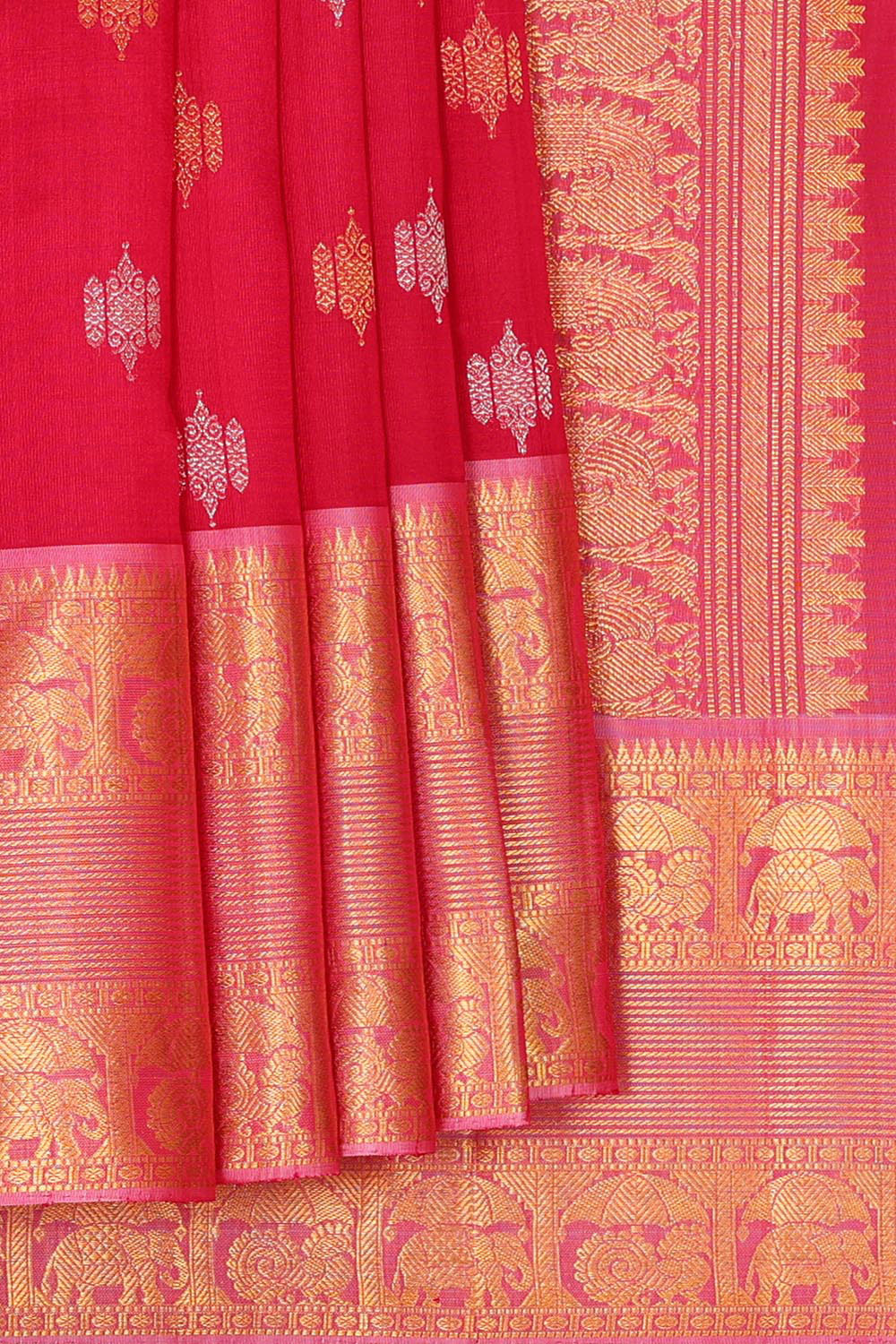 Kanchi Kora Reddish Pink Brocade Saree