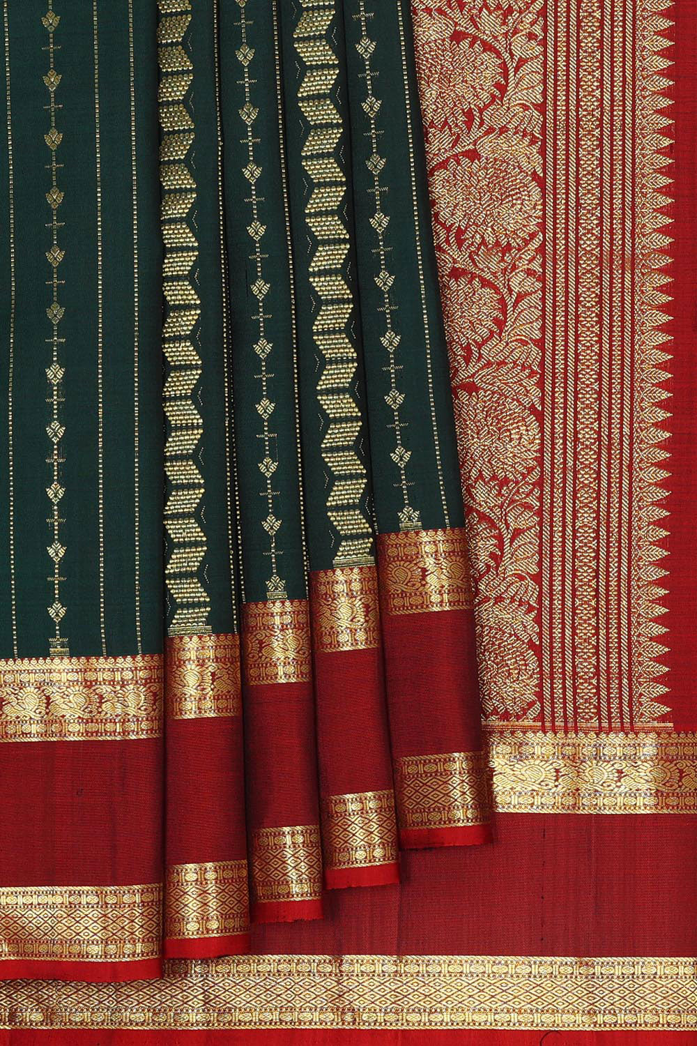 Kanchipattu Bottle Green Brocade Saree