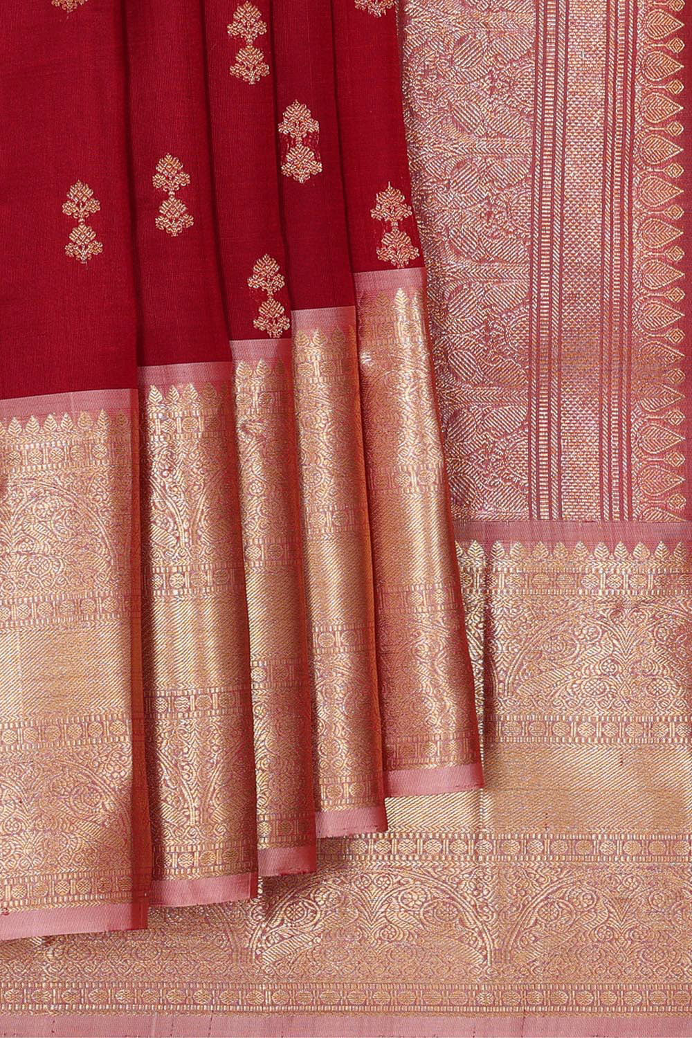 Kanchi Kora Dark Red Brocade Saree