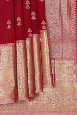 Image of Kanchi Kora Dark Red Brocade Saree