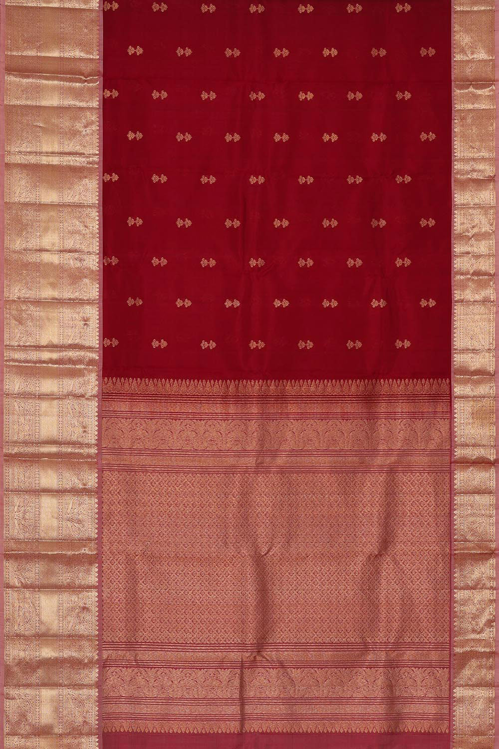 Kanchi Kora Dark Red Brocade Saree