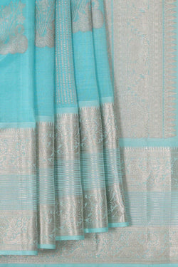 Image of Kanchi Kora Light Blue Brocade Saree