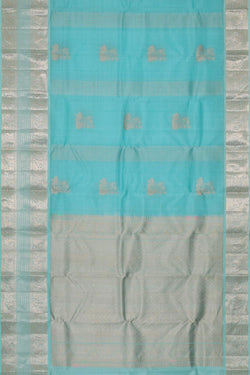 Image of Kanchi Kora Light Blue Brocade Saree