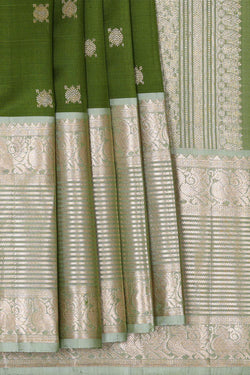 Image of Kanchi Kora Dark Leaf Green Brocade Saree