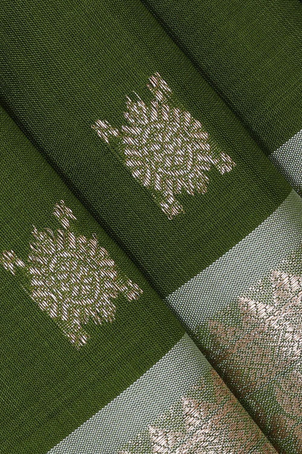 Kanchi Kora Dark Leaf Green Brocade Saree