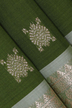 Image of Kanchi Kora Dark Leaf Green Brocade Saree