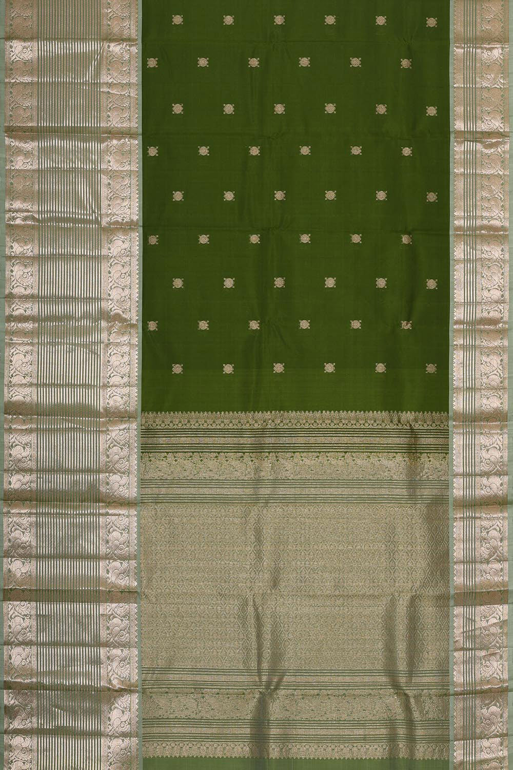 Kanchi Kora Dark Leaf Green Brocade Saree