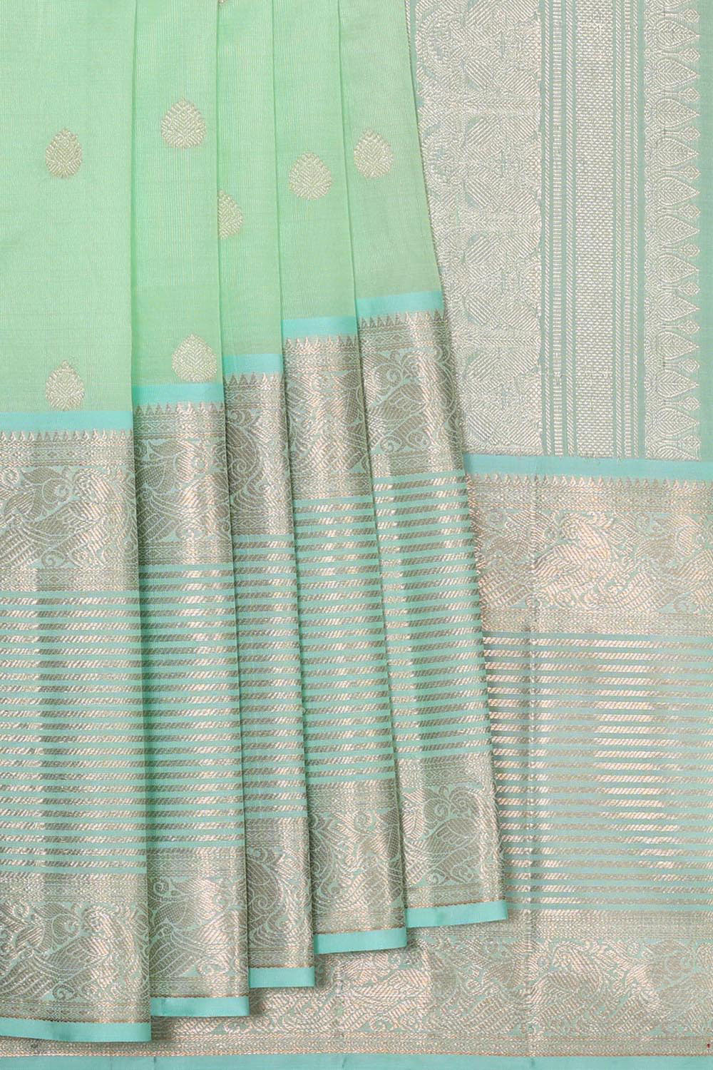 Kanchi Kora Light Mint Green Brocade Saree