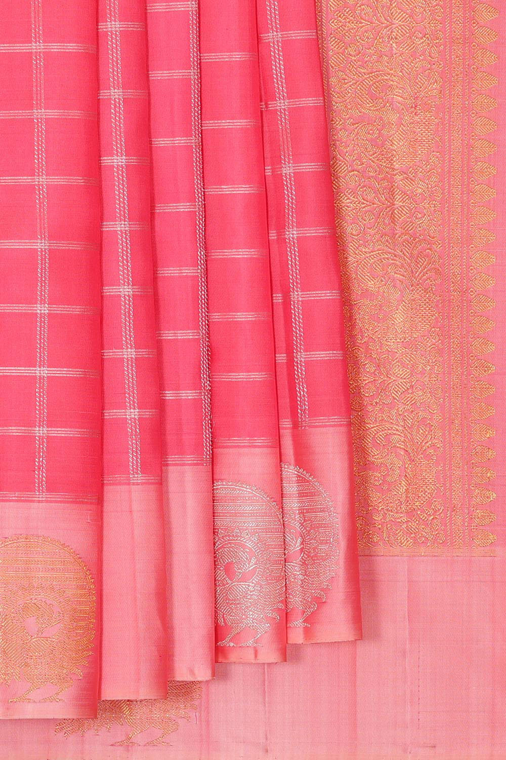 Kanchipattu Peach Pink Brocade Saree