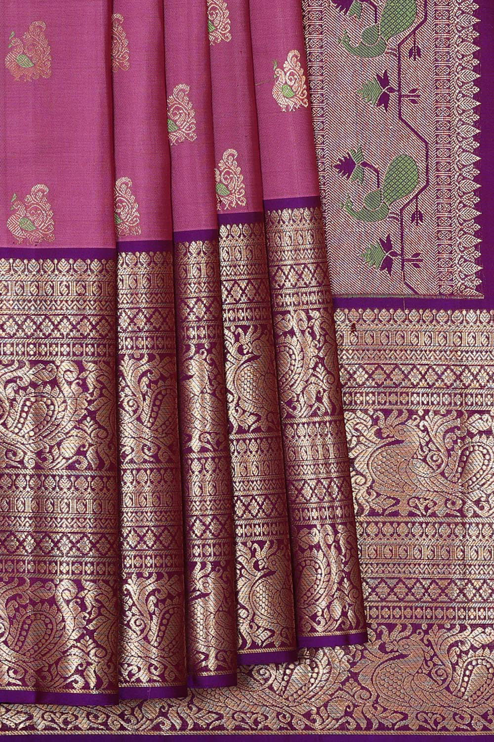 Kanchipattu Dark Onion Pink Brocade Saree