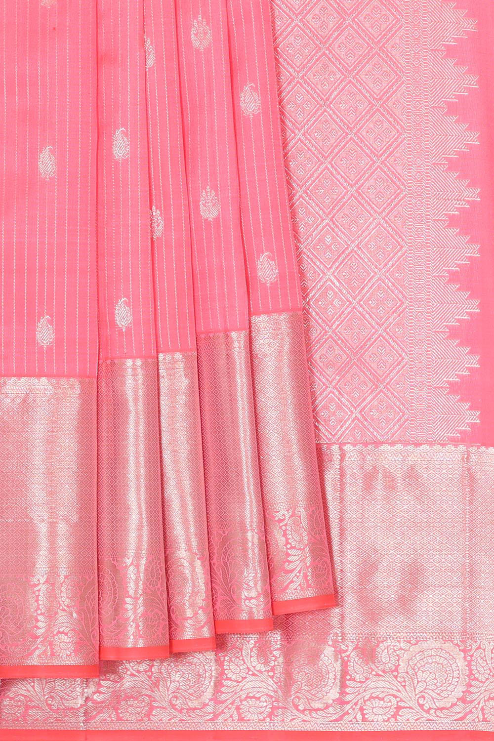 Kanchipattu Peach Pink Brocade Saree