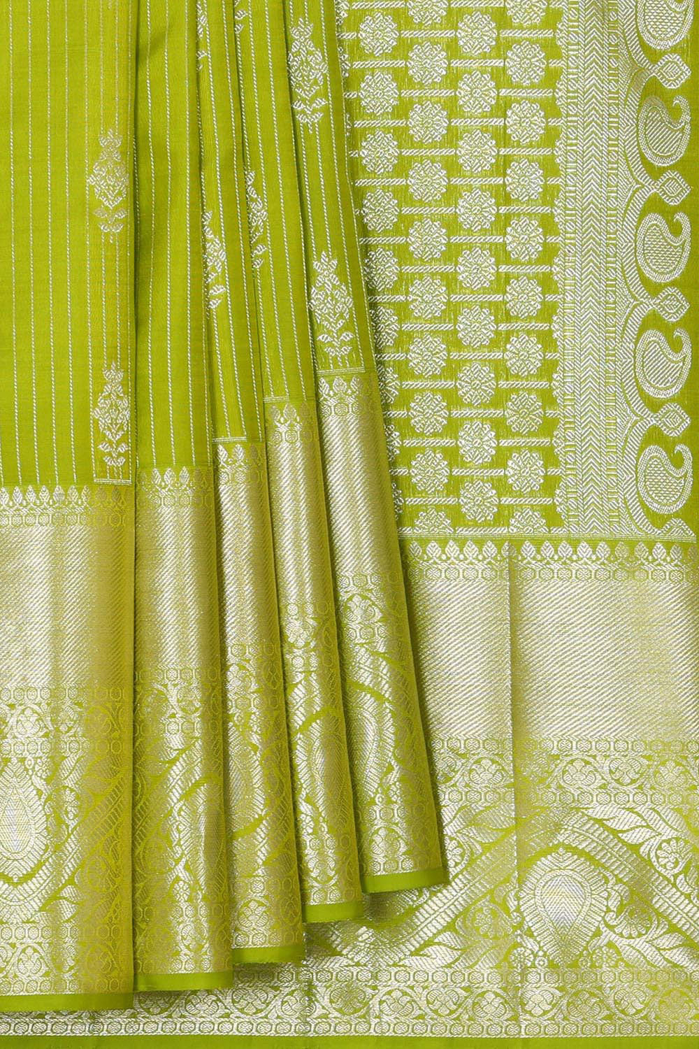 Kanchipattu Parrot Green Brocade Saree