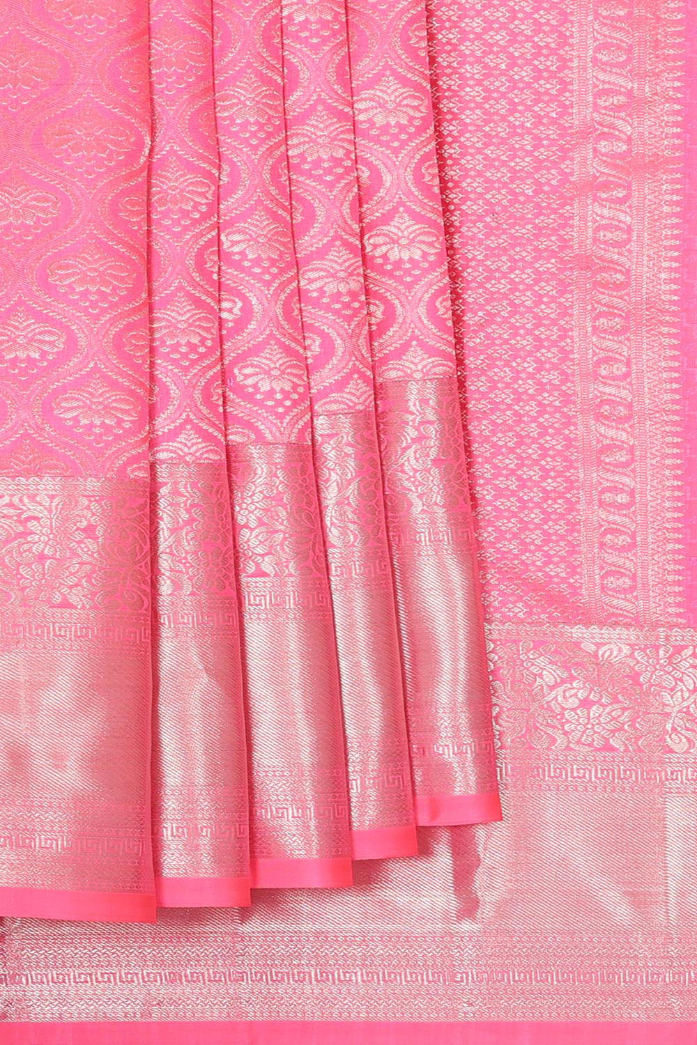 Kanchipattu Rose Pink Brocade Saree