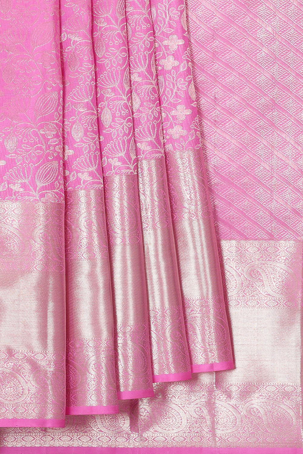 Kanchipattu Rose Pink Brocade Saree