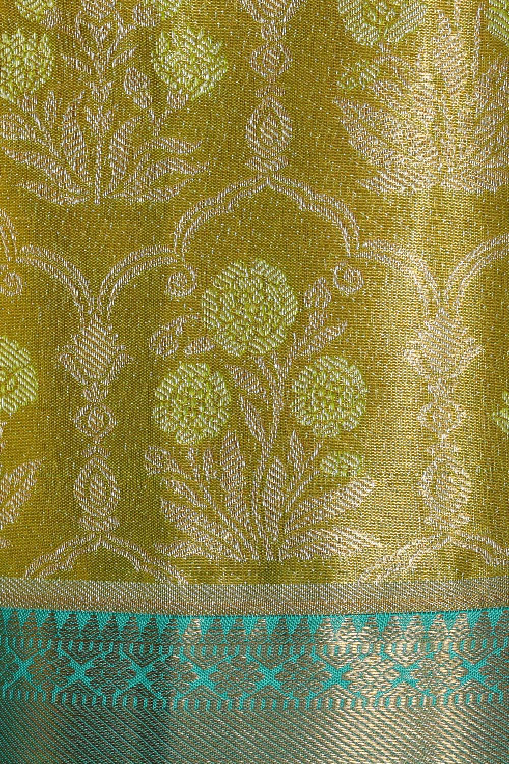 Kanchipattu Golden Green Tissue Brocade Saree