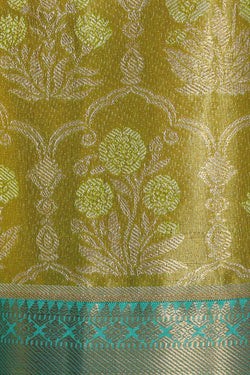 Image of Kanchipattu Golden Green Tissue Brocade Saree